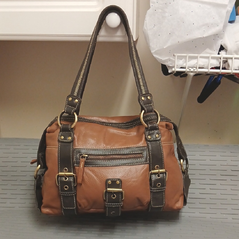 SOPHIA VISCONTI Genuine Leather, Camel/Dark Brown Handbag